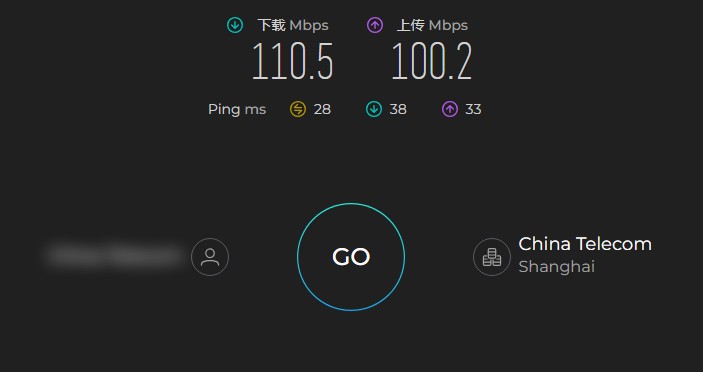 LetsVPN 在中国电信上海线路下的 Ookla Speedtest 测速结果:下载 110.5 Mbps